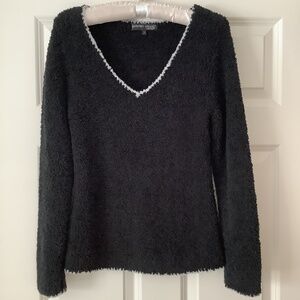 Barefoot Dreams Cozy Chic Pullover, Size S, Black with White Trim